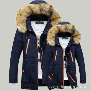 chaquetas acolchadas de algodón para hombre, cuello de piel grande y grueso con capucha